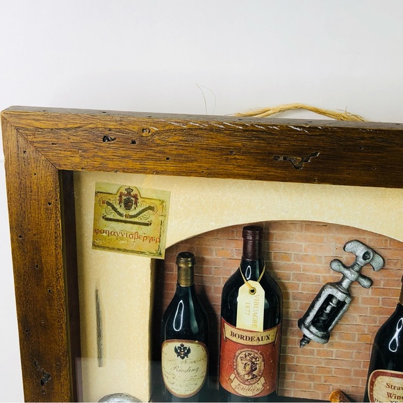 VTG 3D Wine Bottles Shadow Box Brick Shelve Counter Bar Wall Hanging Frame Decor - Picture 3 of 9
